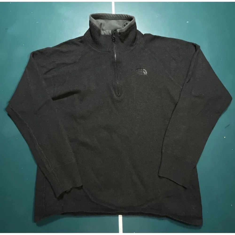 The North Face Sweater Men's Medium Black Wool Cotton‎ Blend 1/4 Zip Mock Next
